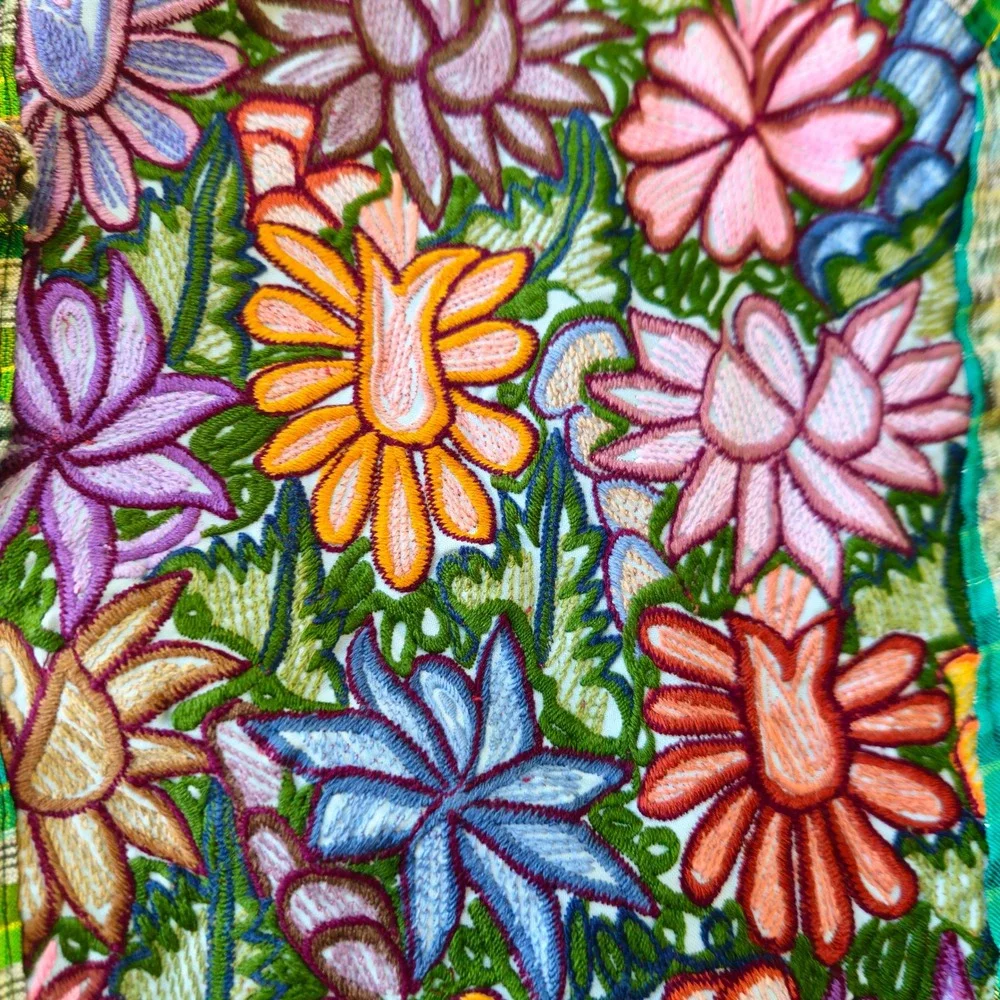 Handmade Boho Embroidered Vest OS Garden Floral Plaid Art Frida Kahlo Grannycore
